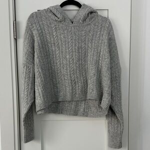 Gray Cable Knit Hooded Sweater